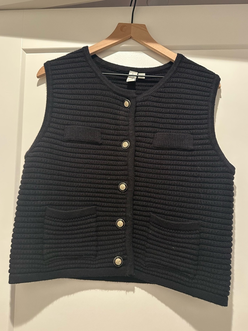 Joie Black Ribbed Knit Button Vest